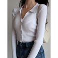 thumbnail image 3 of AOSSVIAO-cárdigan de punto con cuello de pico para mujer, suéter Sexy de manga larga con botones, Tops ajustados con solapa, 2024, 3 of 5
