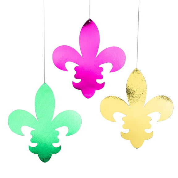 Fun Express Mardi Gras Fleur-de-lis Metallic Foil Wall Cutouts - 12 Pieces