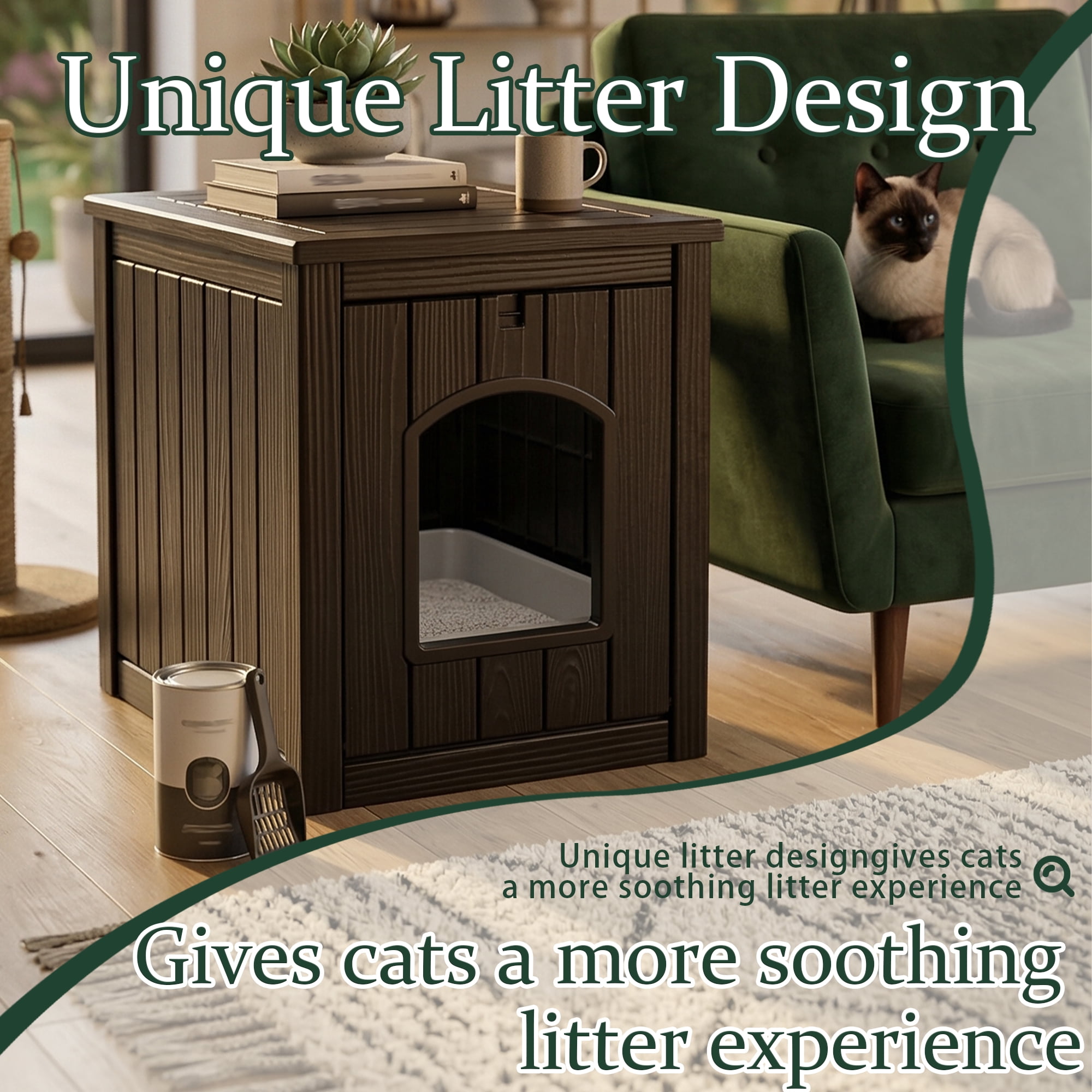 fazzn Multifunctional Cat House with Door, Indoor Outdoor Decorative Cat Shelter, Dual Use Pet House for Cat & Small Dog, Easy to Clean & Assembly.Brown/Black