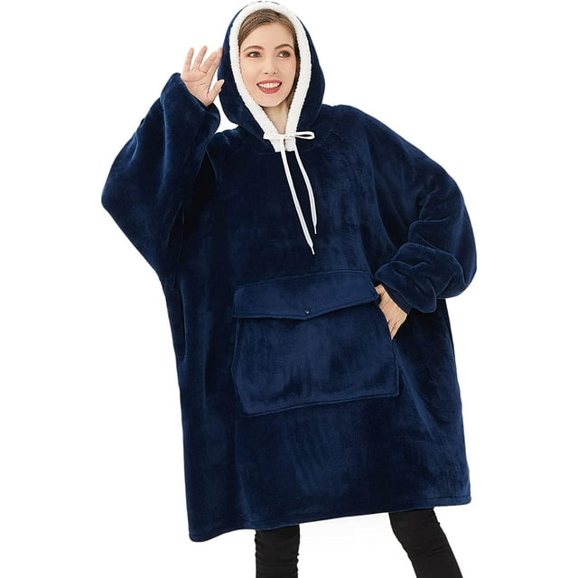 FrostHike Oversized Wearable Blanket Hoodie, Comfy Sherpa Sweatshirt Pullover Jacket