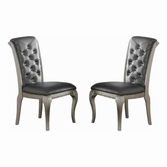 Benjara Set Of 2 Rubber Wood Dining Chair With Tufted Back- Gray And Silver