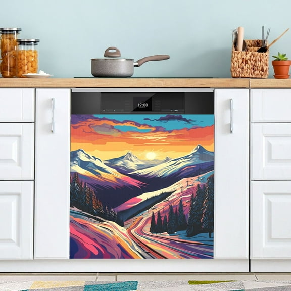 Colorful Snow Mountain Dishwasher Magnet Cover Magnetic Fridge Door Cover Home Kitchen Decor 23"x 26"
