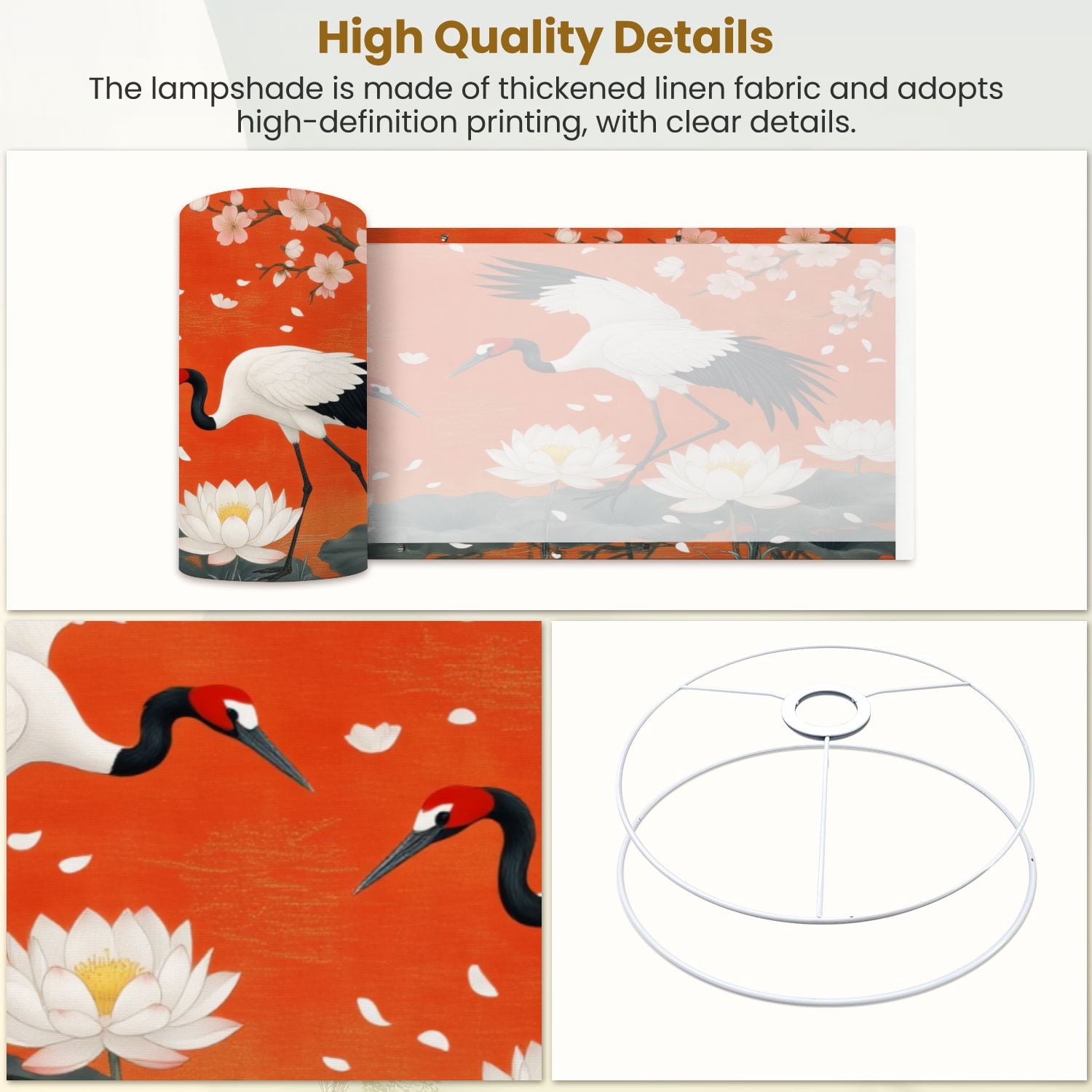 Lampshades 2 Pack Cranes Lotus Cherry Blossom Japanese Wildlife Oriental 13"x13"x10" Light Shade for Table Lamps Floor Lamp Shades Lampshade Replacement Easy Assembly