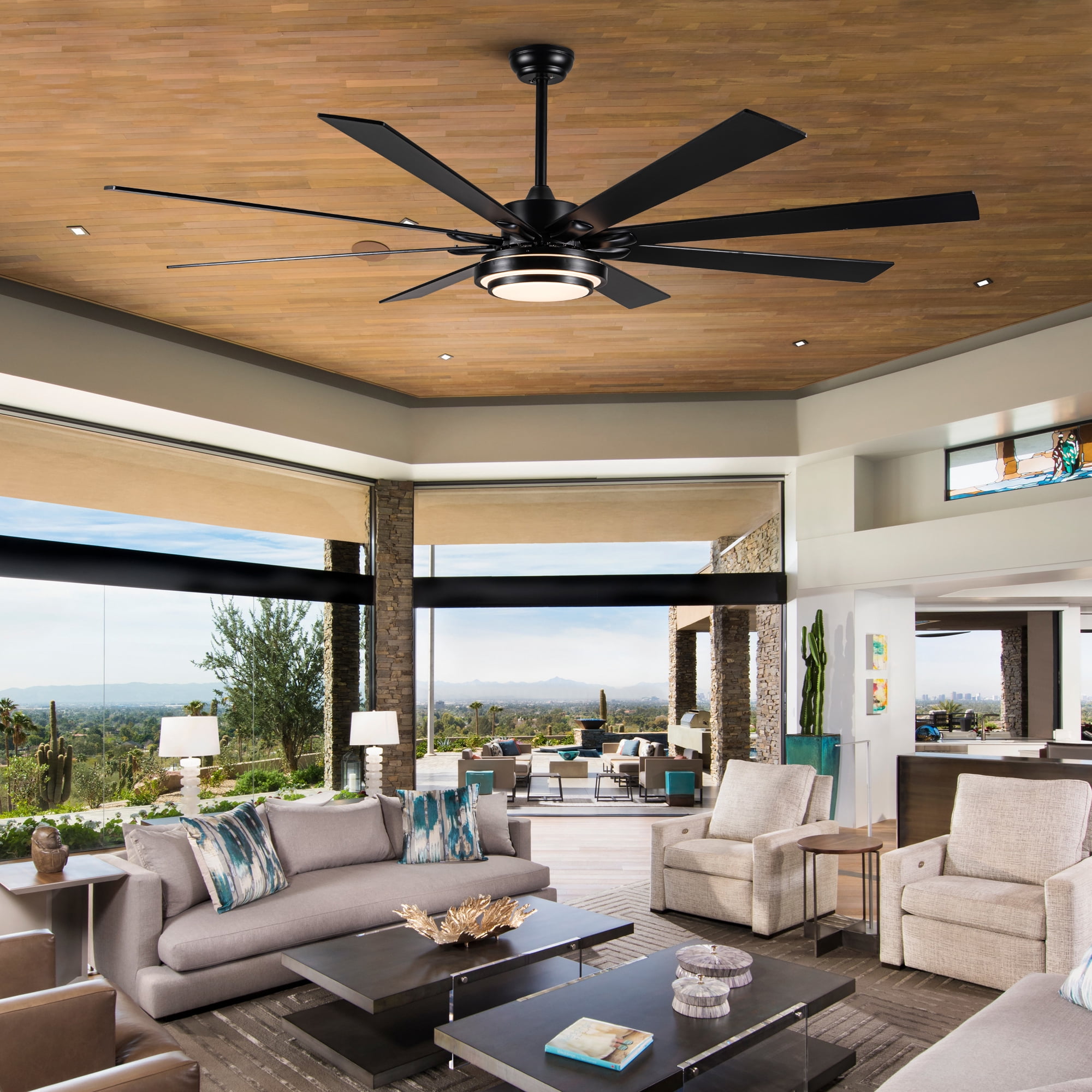 Leumius 72" Ceiling Fan with Lights and Remote,Integrated LED Matte Black Large Smart Ceiling Fan with Quiet DC Motor, 6 Speeds for Indoor Outdoor Large Room