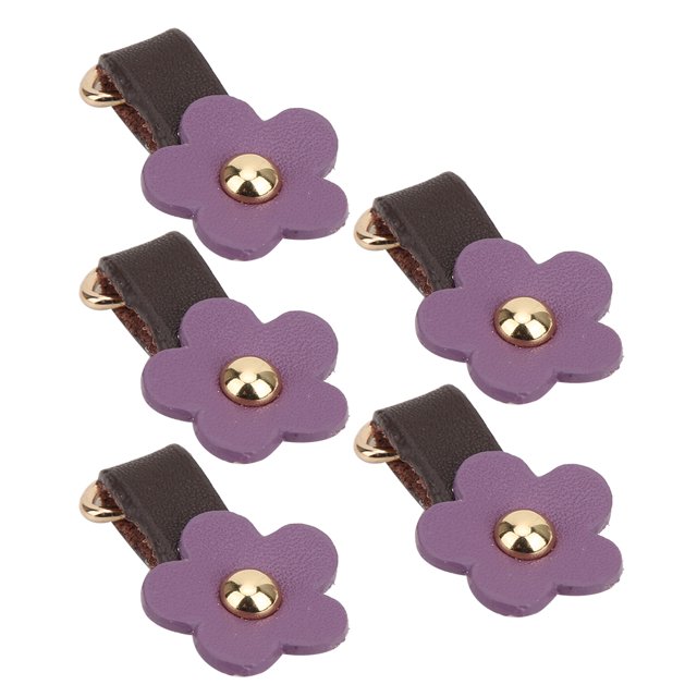 5 cabezales de tirador de cremallera de cuero partido con forma de flor, accesorios de costura para ropa DIY, color morado