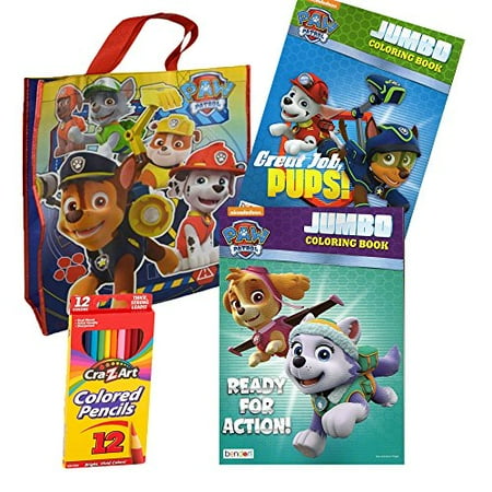 Paw Patrol (2) Coloring Book Assorted Titles Bundled With Color Pencils, Paw Patrol Bag