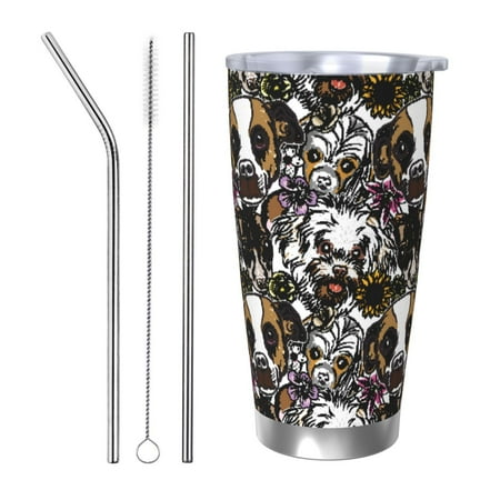 

KLL Cute Dogs Puppy2 Print 40oz Stainless Steel Insulated Car Cup with Spillproof Lid - Keep Your Drink Hot or Cold on the Go-Straw Three-piece Set