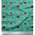 thumbnail image 1 of Soimoi Green Rayon Fabric Stripe,Puppy & Women Human Figure Print Sewing Fabric BTY 56 Inch Wide, 1 of 3