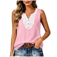 thumbnail image 4 of Karymi Womens Tops Dressy Casual Sleeveless Lace Trim V‑Neck Tank Top, Solid Fake Linen Crinkle Textured Loose‑Fit Casual Vest, Relaxed Wide Strap Sleeveless Top Womens Summer Tops, 4 of 8