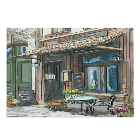 

City Cutting Board Street in Paris Cafe Illustration Holiday Theme Summer Season Eating Drinking Cartoon Decorative Tempered Glass Cutting and Serving Board Large Size Multicolor by Ambesonne