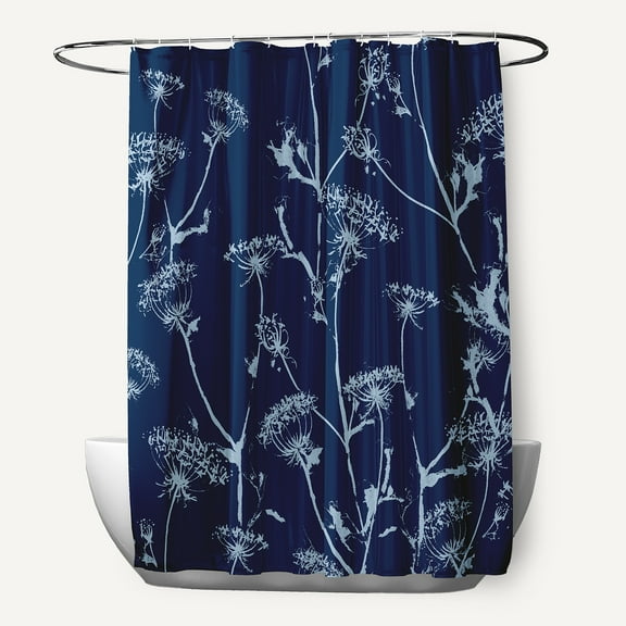 Simply Daisy 70" W x 73" L Windy Blossom Polyester Shower Curtain, Navy [1 Ct]