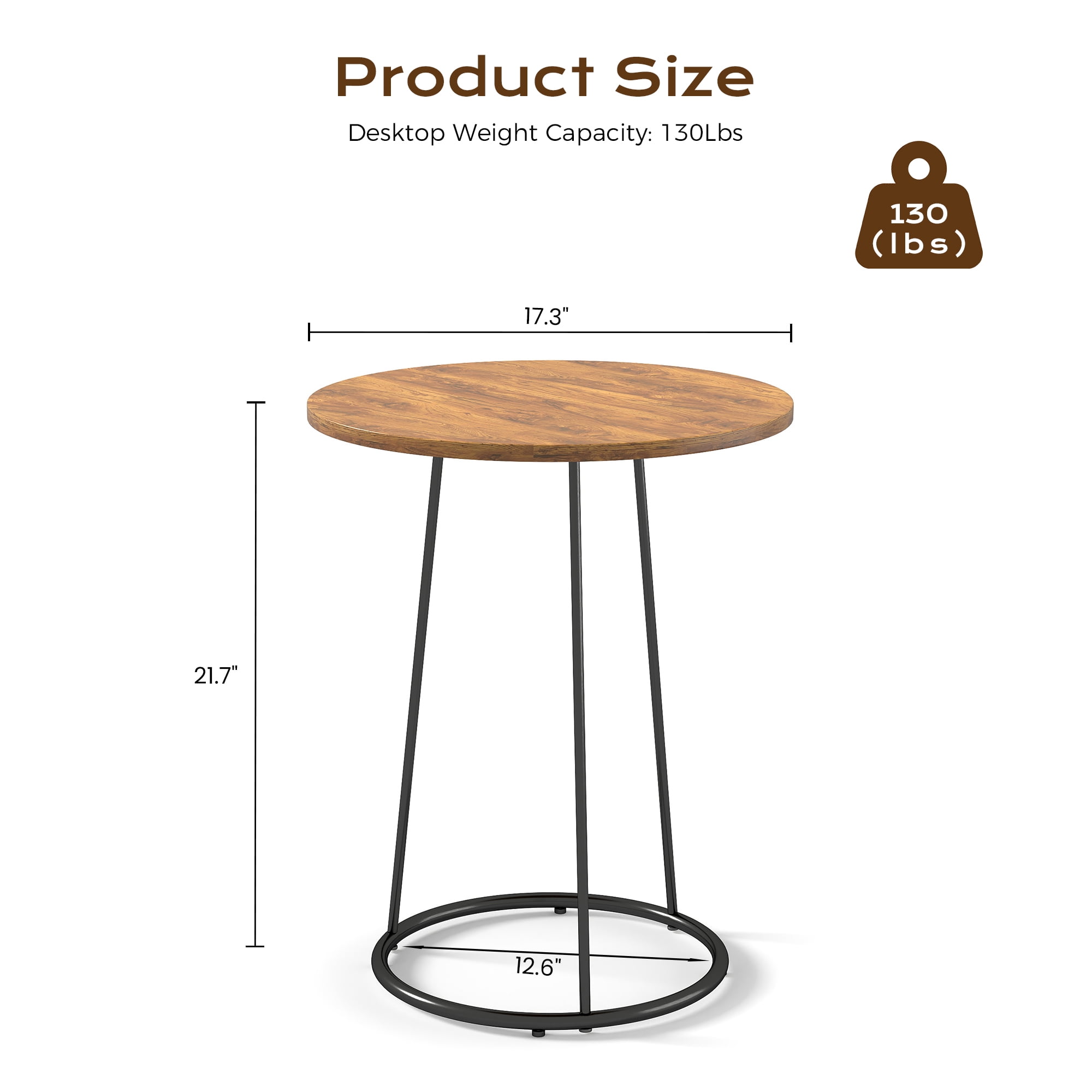 Manora Round End Table Small Side Table for Living Room Bedroom Corner Table Drink Table, Red Brown Oak Finish