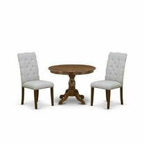 East West Furniture HBEL3-AWA-05 3 Piece Dining Table Set - Acacia Walnut Small Kitchen Table and 2 Grey Linen Fabric Dining Chairs with Panel Back - Acacia Walnut Finish