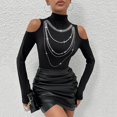 thumbnail image 2 of Olyvenn Mock Neck Tops for Women Cold Shoulder Rhinestone Shirts Long Sleeve Sexy Slim Fit Trendy Going Out Casual T-Shirts Black XL, 2 of 6