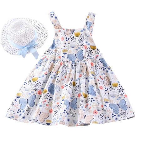 

Rovga Dresses For Girls Ruffles Boho Baby Princess Hat Toddler Dress Bow Set Sleeveless Kids Dresses Floral Vacation Girls Summer Girls Dress Skirt Casual Clothing