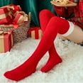 thumbnail image 6 of JZROCKER Women Christmas Coral Velvet Thigh High Stockings Cute Santa Claus Elk Pattern Fuzzy Fluffy Plush Home Sleeping Over Knee Long Socks Leg Warmers, 6 of 12