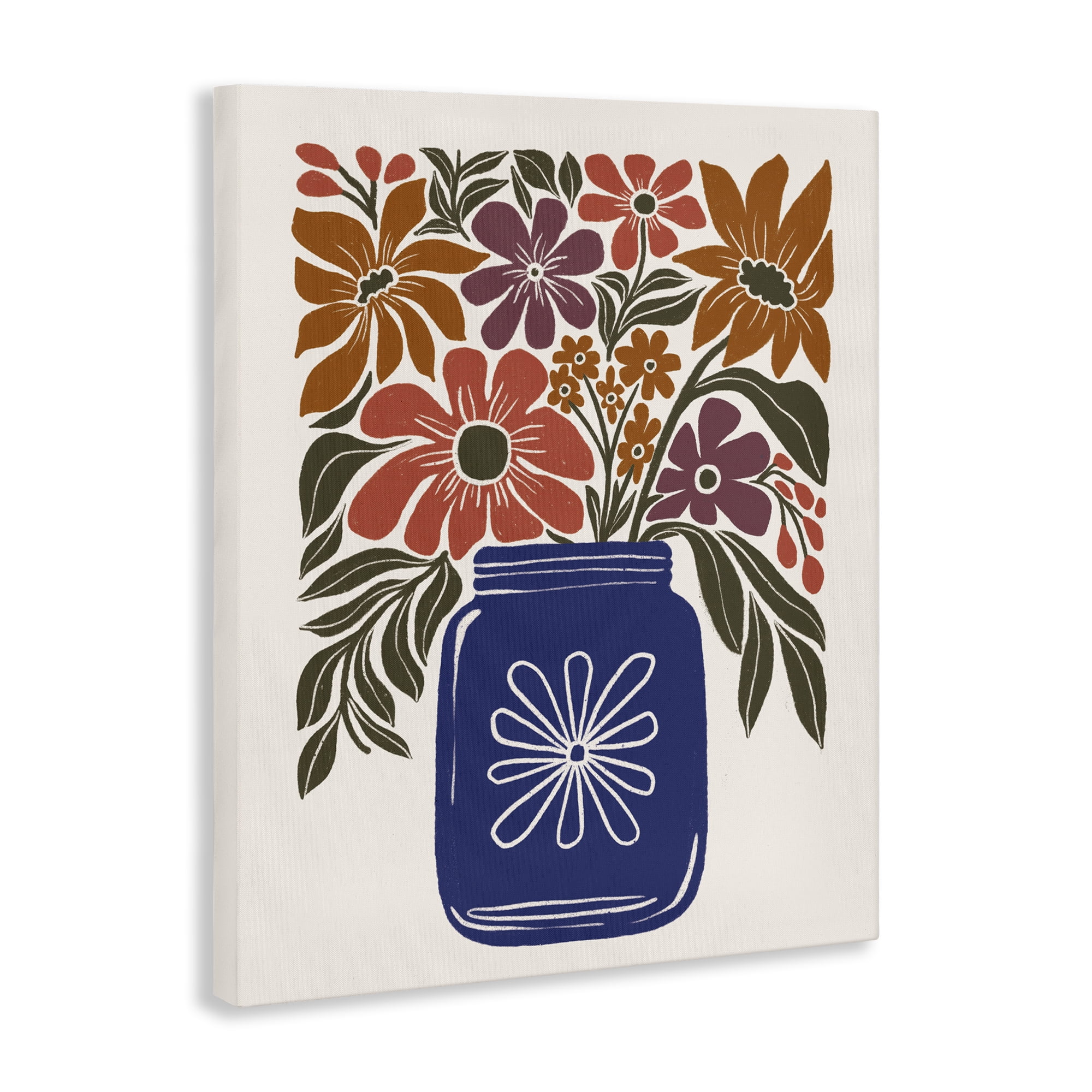 Stupell Industries Boho Blossoms Vase Plants & Flowers Painting Wrapped Canvas Art Print Wall Art, 16 x 20