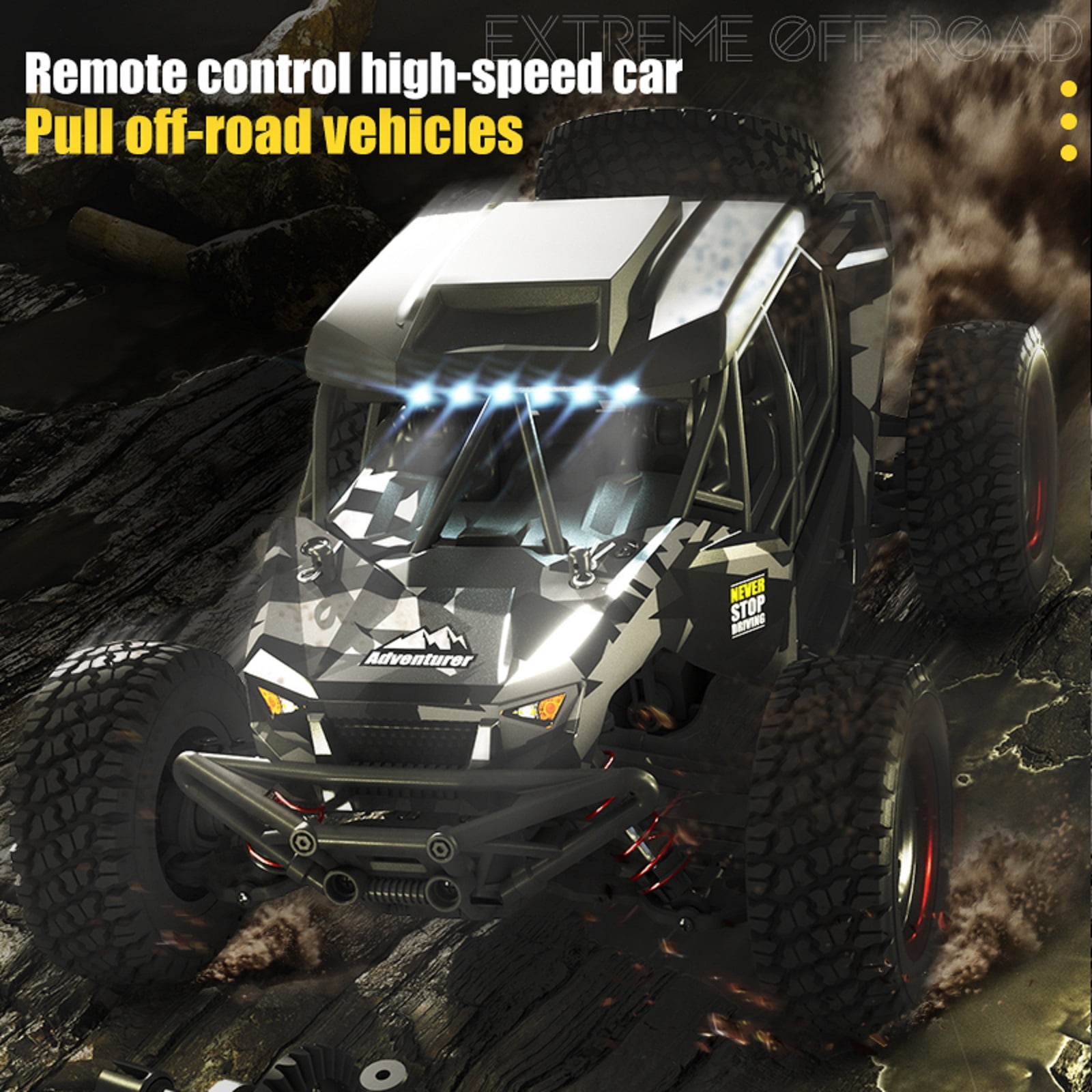 1/16 Scale Remote Control Truck, 38+ KMH High Speed 4WD Off-Road RC Car for Adults，2.4GHz All-Terrain Desert Truck with 2 Rechargeable Batteries