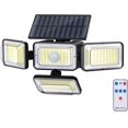 thumbnail image 1 of Mokot Luces solares para exteriores, IP65, impermeables, con sensor de movimiento, luces exteriores con control remoto, 4 cabezales, luces solares de pared para patio exterior, paquete de 2, 1 of 4
