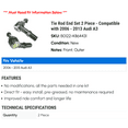 thumbnail image 2 of Tie Rod End Set 2 Piece - Compatible with 2006 - 2013 Audi A3 2007 2008 2009 2010 2011 2012, 2 of 2
