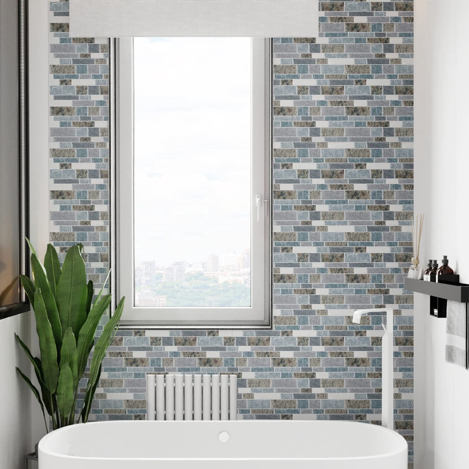 Peel and Stick Backsplash Tiles Light Blue & Brown Granite 10 Count