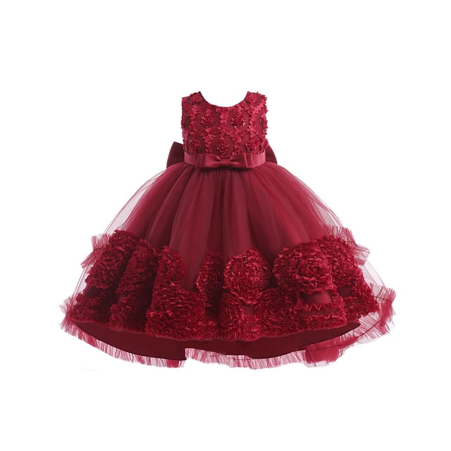 GPOECD Robes pour Filles, Robe Formelle de Performance Piano pour Fillettes, Robe Longue d'Été pour Défilé, Vin, 160