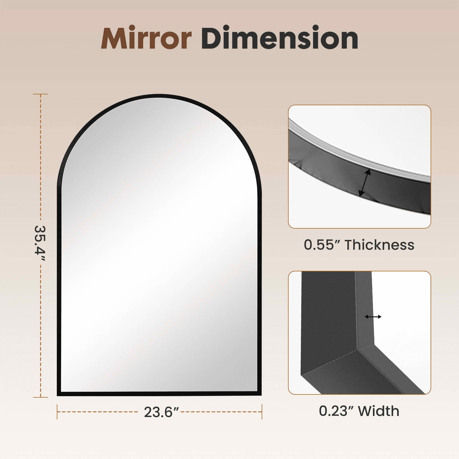 MAYEERTY 24"x36" Arched Bathroom Wall Mirror, Metal Frame, Bedroom Entryway Living Room，Black