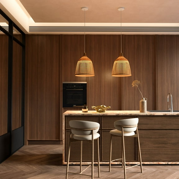 Ozarke Bohemian Rattan Bamboo Pendant Light Fixture, Hanging Lamp for Living Room, Dining Room & Kitchen