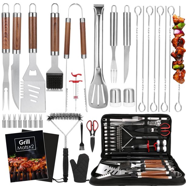 Juego de accesorios para asar Yoehka BBQ, 34 piezas, con tapetes y guantes
