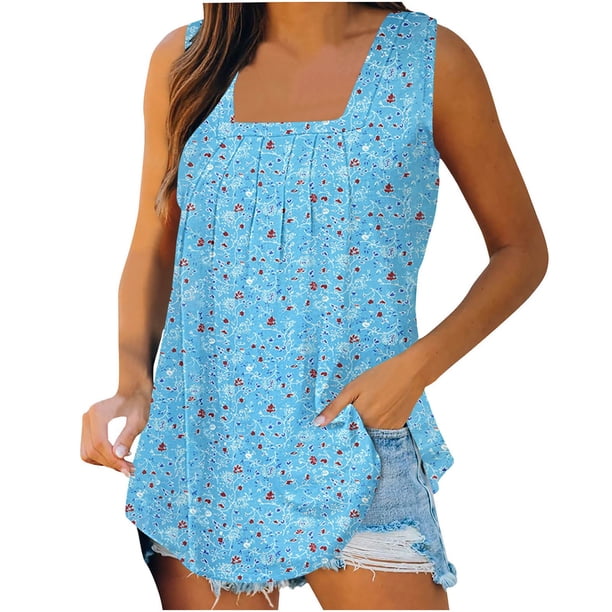 Puntoco Camisetas básicas sin mangas para mujer Camiseta holgada cómoda con estampado de moda para mujer Top sin mangas