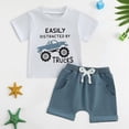 thumbnail image 5 of Kaprioy Toddler Baby Boy Summer Clothes Funny Letter EASILY DISTRACTED BY TRUCKS SHIPIA T Shirt Elastic Waist Pockets Shorts Set 2 Piece Boys Set, 5 of 5