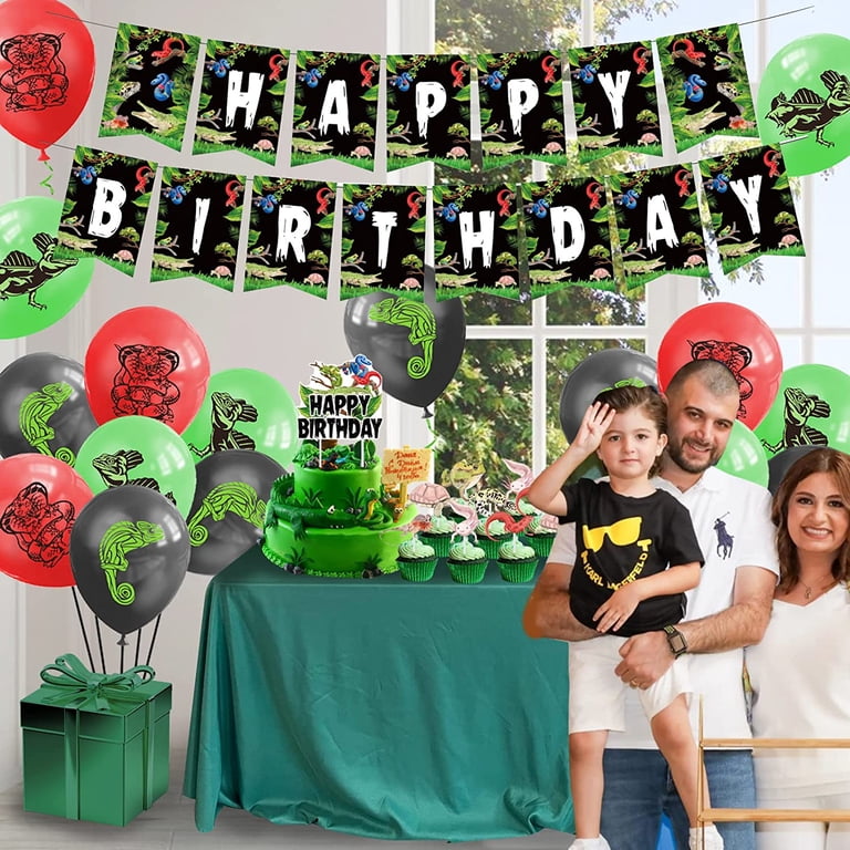 Snake Party Decorations Kit – Jungle Swamp Theme Birthday Banner & Hanging Swirls For Kids