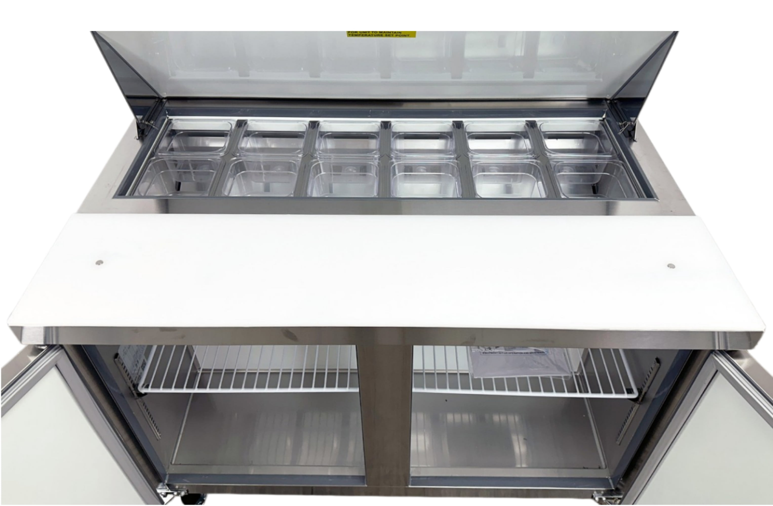 Commercial Sandwich Prep Table Refrigerator, 12 Pan Capacity, Stainless Steel, NSF Certified, 2 Door Undercounter Prep Fridge with Casters