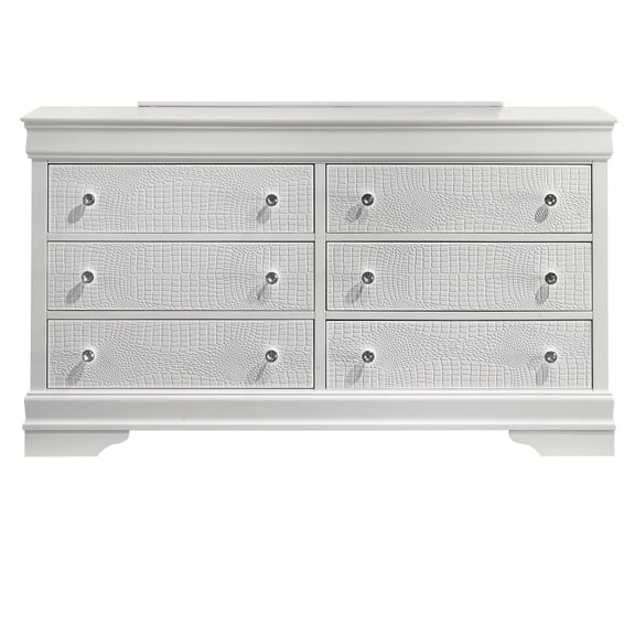 Blaze Modern 6-Drawer Dresser made with Wood and silver metal Knobs in White