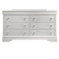 Blaze Modern 6-Drawer Dresser made with Wood and silver metal Knobs in White