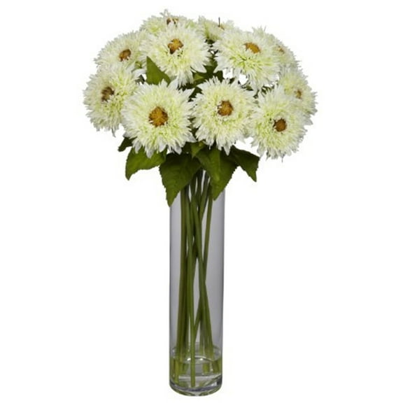 Nearly Natural Sunflower with Cylinder Silk Flower Arrangement, White