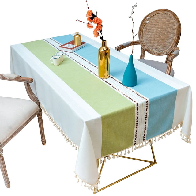 Mantel Mesa de comedor Mesa de café Bordado Bordes con flecos Mantel Diseño de borlas Decoración rústica, 140x260cm tholdsy HA007843-04