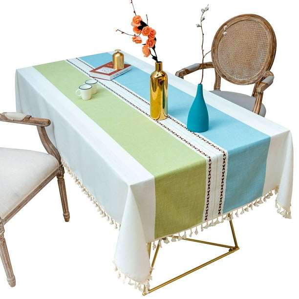 Mantel Mesa de comedor Mesa de café Paño Bordado Bordes con flecos Mantel Diseño de borlas Decoración rústica, 140x220cm tholdsy HA007843-03