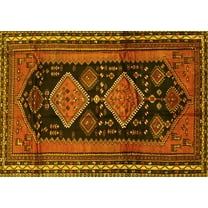 Ahgly Company Machine Washable Indoor Rectangle Persian Yellow Traditional Area Rugs, 5' x 7'