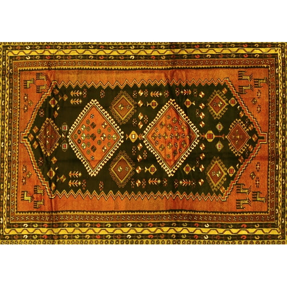 Ahgly Company Machine Washable Indoor Rectangle Persian Yellow Traditional Area Rugs, 8' x 10'