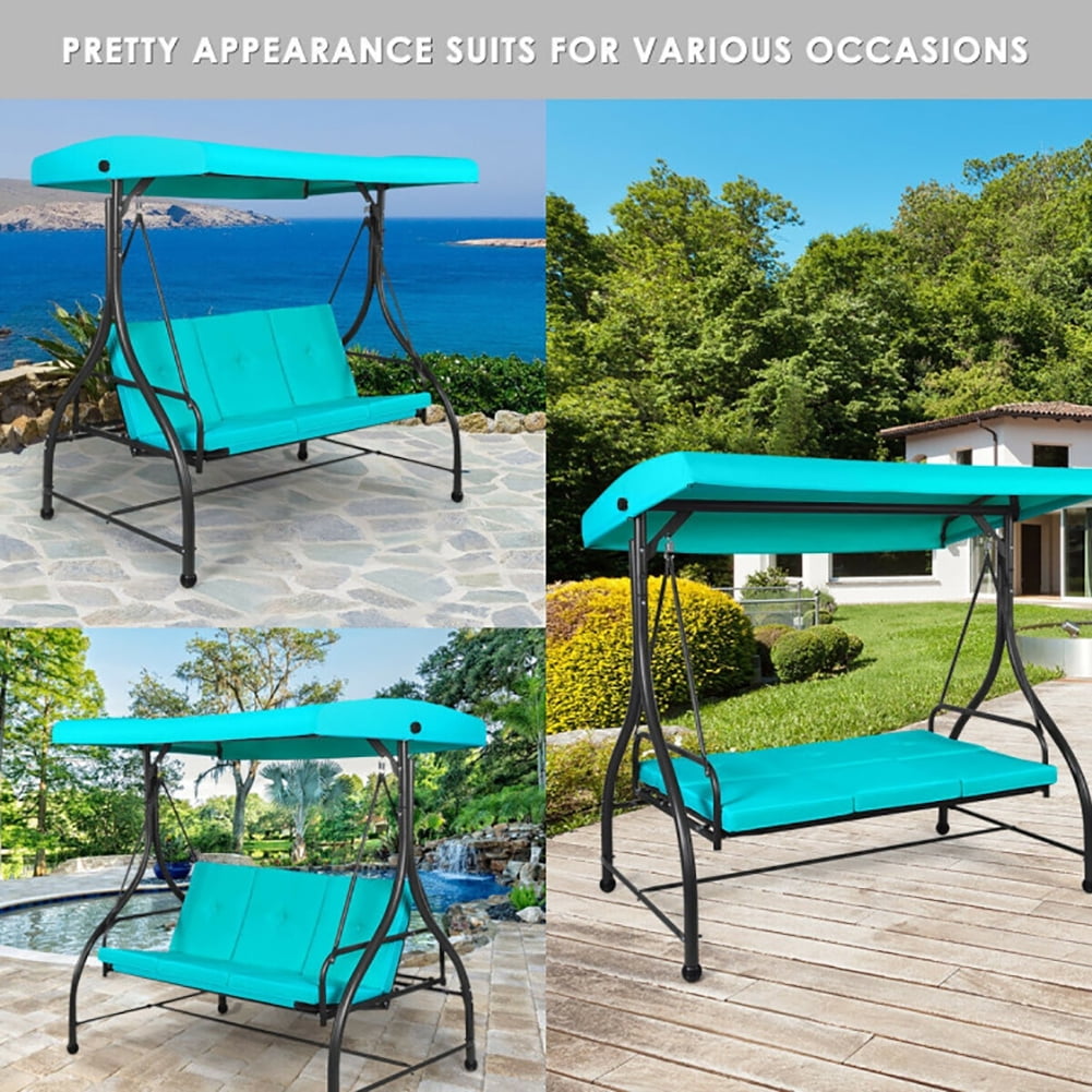 Aimee Lii 3 Seats Converting Outdoor Swing Canopy Hammock with Adjustable Tilt Canopy, Swing Chair Outdoor, Turquoise