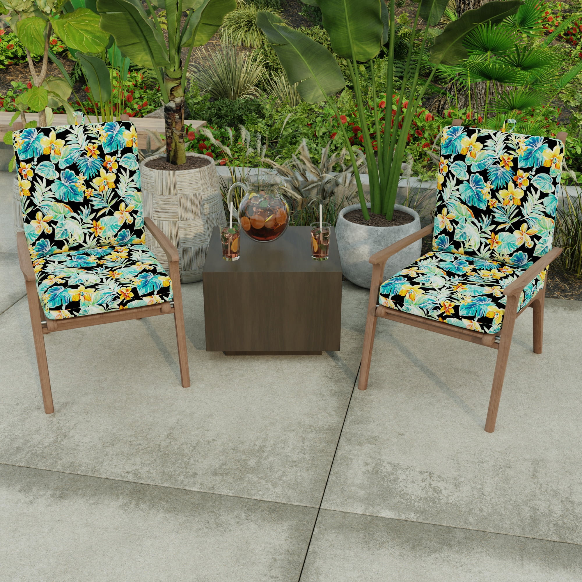 Jordan Manufacturing 44" x 21" Beachcrest Caviar Black Floral Rectangular Outdoor Chair Cushion with Ties and Hanger Loop