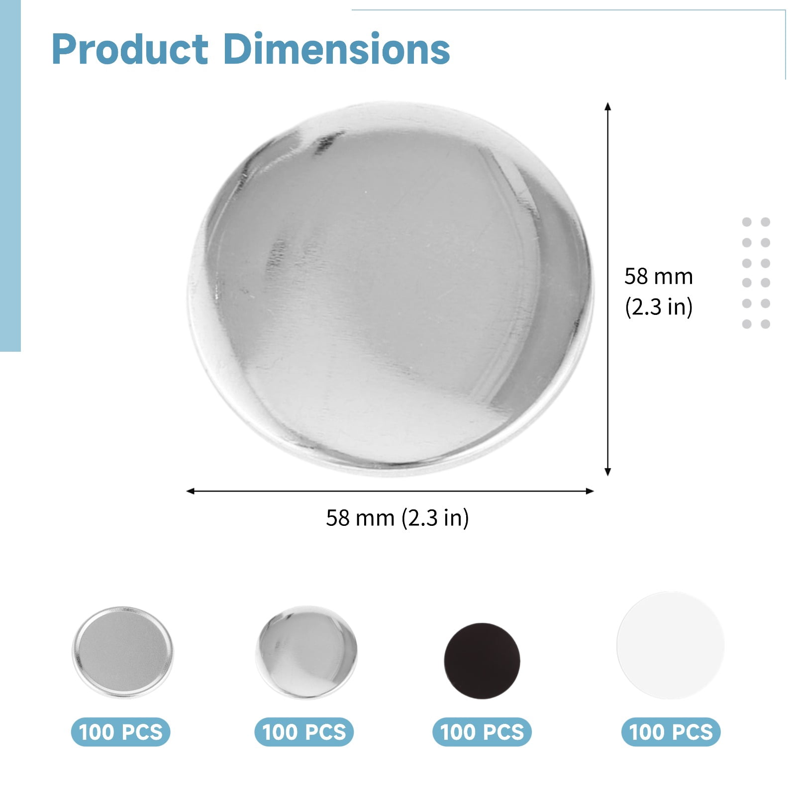 100 Sets 58mm Round Button Parts, Fridge Button Maker Machine Supplies, Button Parts Supplies for DIY Crafts Presents, Includes Frosted Covers, Adsorptive Sheets, Clear Protective Films