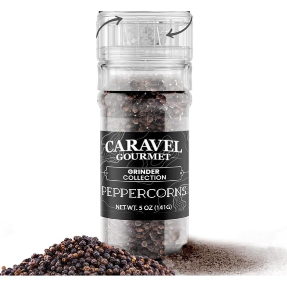 Caravel Gourmet Black Peppercorn Grinder for Seasoning, Finishing & Cooking, Adjustable Coarseness Grinders, 5 oz