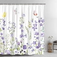 thumbnail image 5 of Zrodlmo White Floral Shower Curtain with Hooks, Water-Repellent Washable Fabric Bathroom Curtain, 72"x 72", Violet Flower, 5 of 7