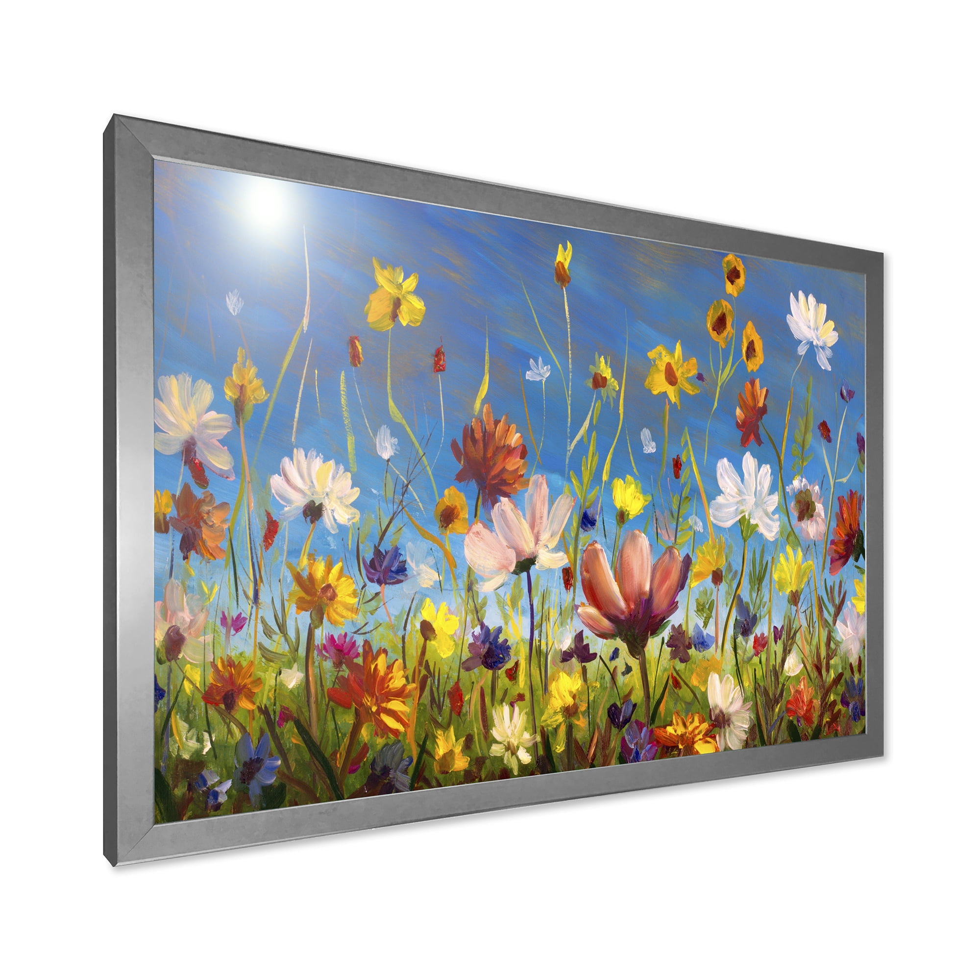 Designart 'Wildflowers and Daisies In Summer Garden Field II' Traditional Framed Art Print