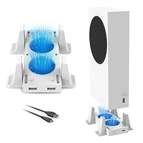 Vertical Stand with Cooling Fans for Xbox Series S Console,3 Levels Adjustable Fans Rotate Speed with Type-C Power Input,USB Charging and Data Transmission Ports,White