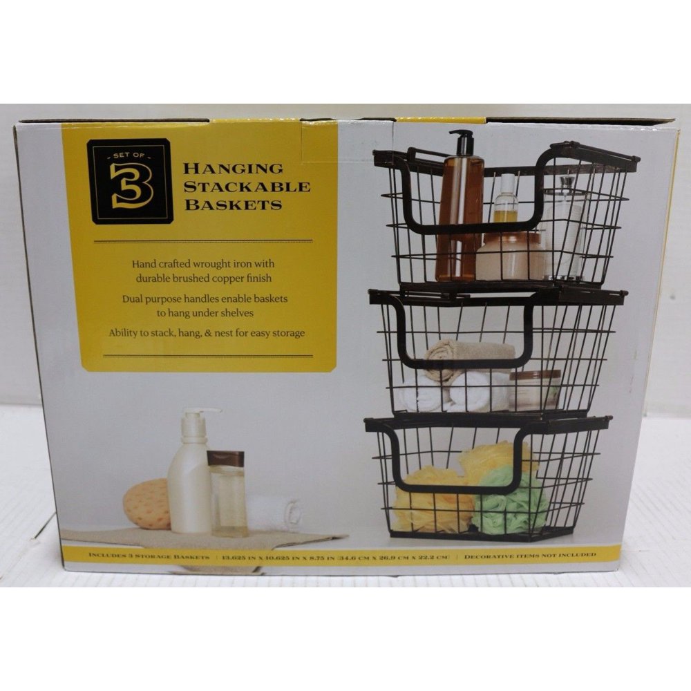 Giftburg WroughtIron Hanging Stackable Baskets with Copper Finish, Set