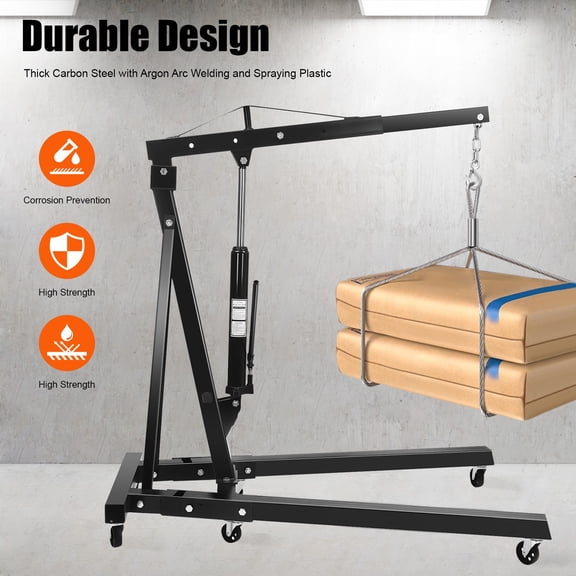 2 Ton Folding Engine Motor Hoist Cherry Picker Shop Crane Lift Black Durable