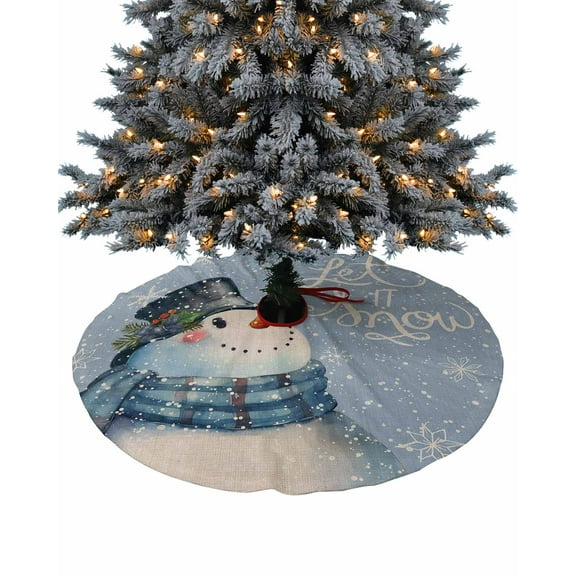 Blue Snowman Christmas Christmas Tree Skirt 48 Inches Large Christmas Skirt Tree, Let Snow Xmas Winter Snowflake Tree Skirt Christmas Decorations for Fireplace Party Holidays Indoor Outdoor